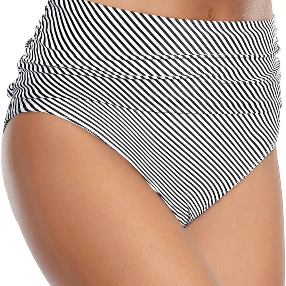 TEMP ME High Waisted Bikini Bottom Tummy Control Ruched Bathing Suit Swim Bottom